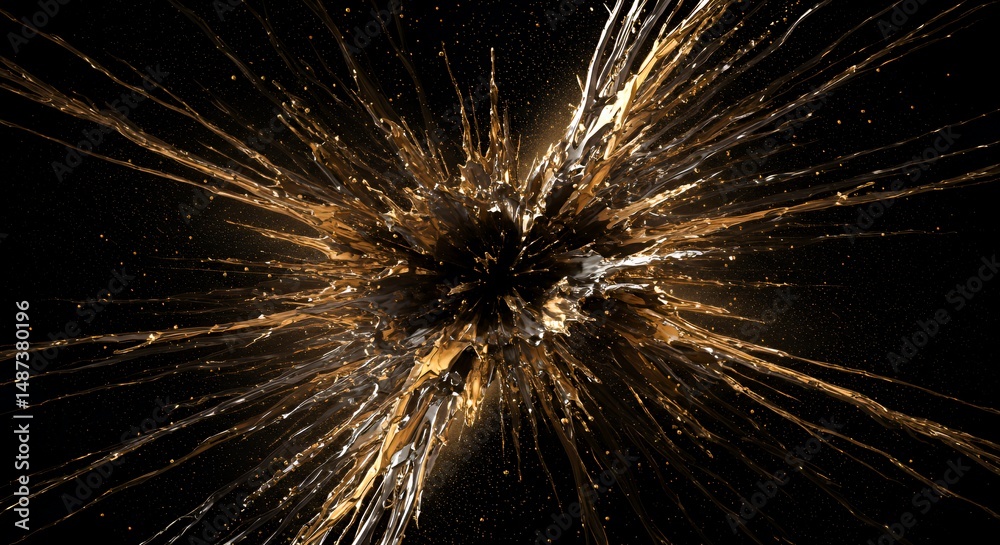 Obraz premium Gold paint explosion on black background