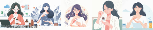 vector woman taking medicine