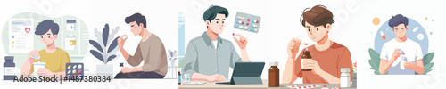 vector of young man taking medicine