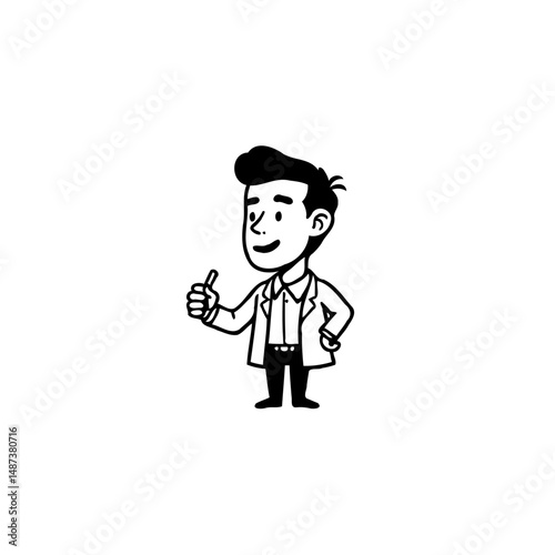 Friendly cartoon man character giving thumbs up gesture on white background