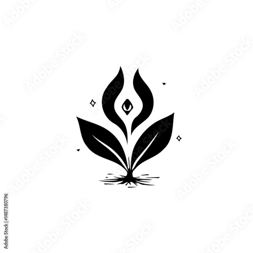 Elegant stylized sprout glyph, symbolizing growth and harmonious evolution