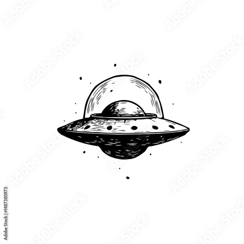 Monochrome rendering of a extraterrestrial spacecraft soaring in a cosmic void