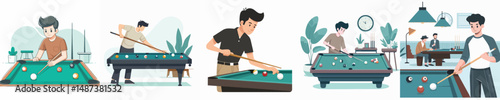 vector of young man playing billiards