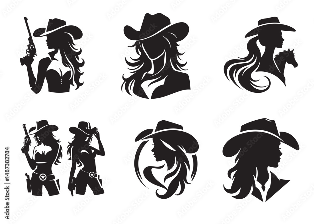 Naklejka premium A Cowgirl Silhouette Vector Set