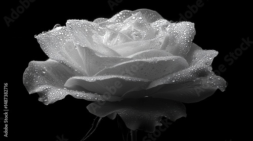Closeup of a Glittering Monochrome Rose against Black Background