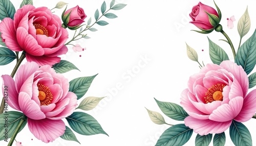 Intricate watercolor roses & peonies, lush blooms , wedding, bloom, watercolor pattern