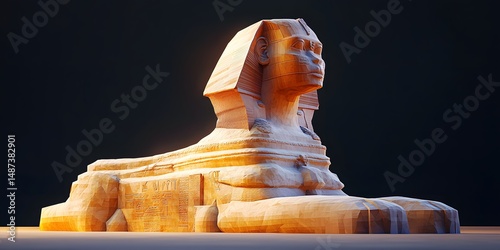 Detailed digital rendering of a colossal sphinx.