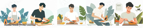 vector of young man cutting papaya