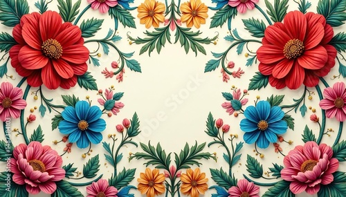 Intricate floral textile design, repeating motif, surface, floral, style