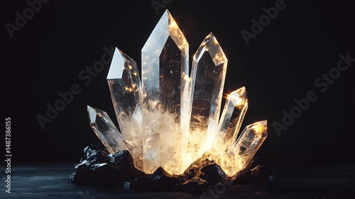 11. Pale glowing crystal shard with sharp facets isolated on black