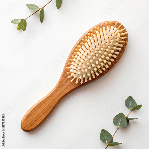 Wooden hairbrush with natural bristles