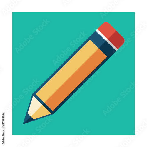 Flat design illustration of a sharpened pencil with eraser on a vibrant teal background