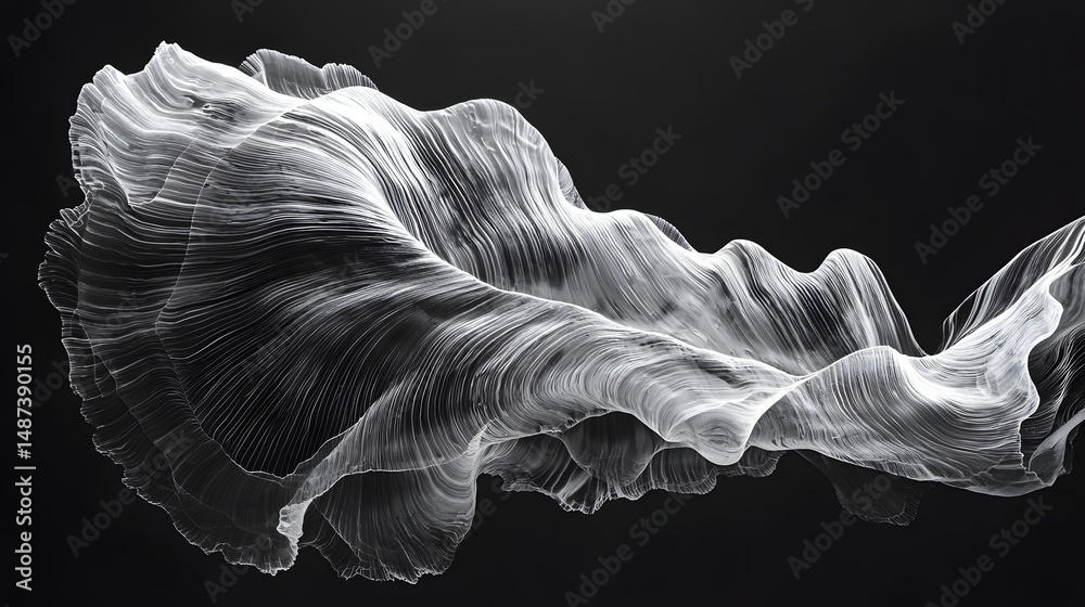 Fototapeta premium 65. Rippled shell form with intricate veins in black space
