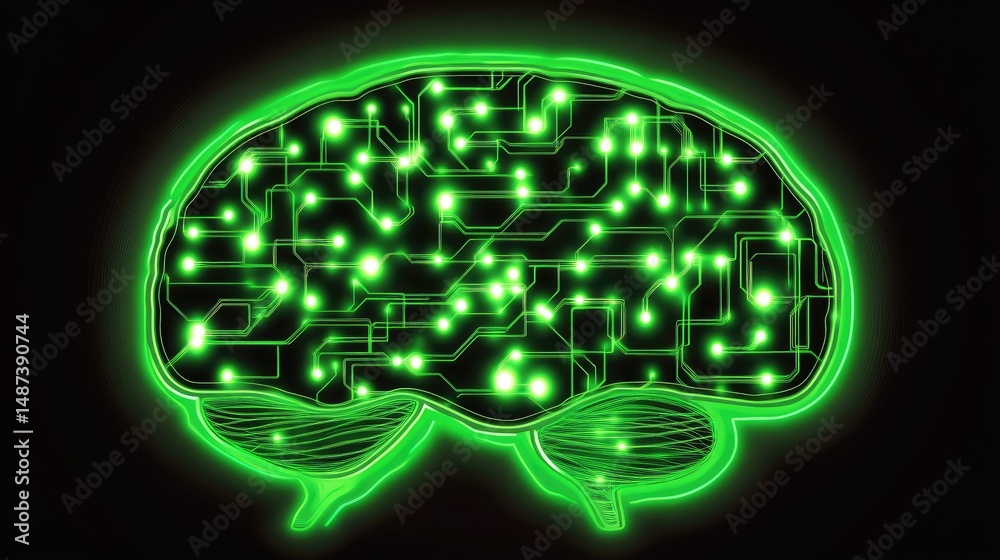 Matrix background forming the structure of a glowing AI brain Matrix background forming the structure of a glowing AI brain