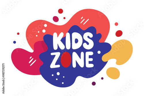 Playful Kids Zone text shines amid colorful abstract shapes that create a lively atmosphere