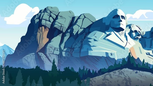 Stylized Parallax Animation of Mount Rushmore National Memorial