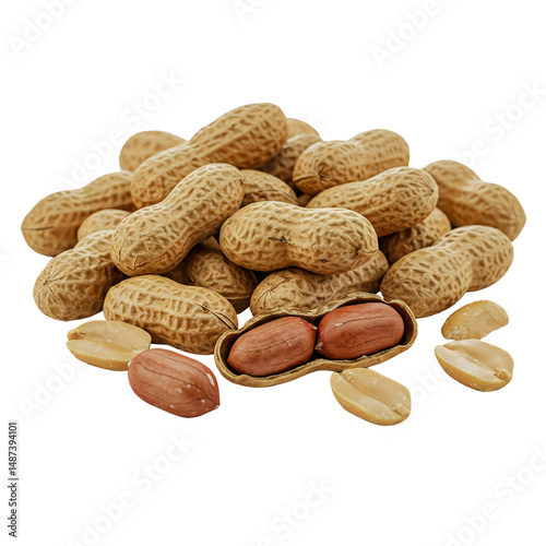 Raw soybeans isolated and scattered on transparent background, ideal for plant-based protein product designs and educational materials.