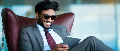 Businessman at the office, using his tablet.