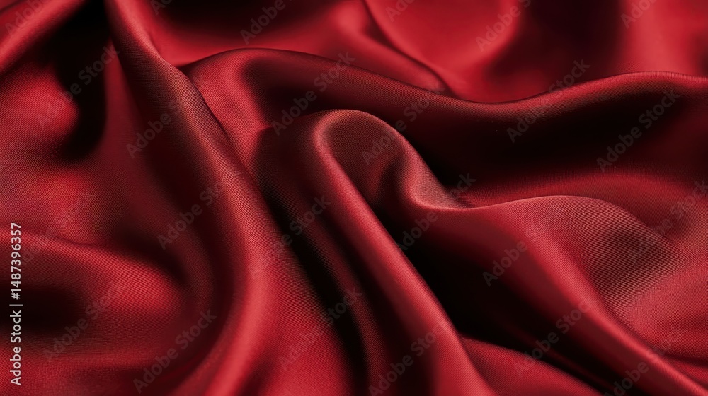Obraz premium Red silk fabric texture beautiful draping background for luxury design soft smooth textile elegance flowing material fashion decor upholstery.