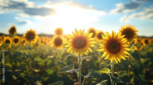 Golden Hour Sunflowers: A Serene Sunset Field