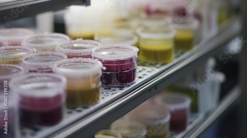 Laboratory Samples: Colorful Liquids in Containers