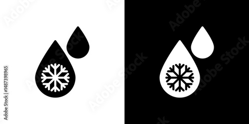 Snowflake droplets icon in solid flat trendy design style.