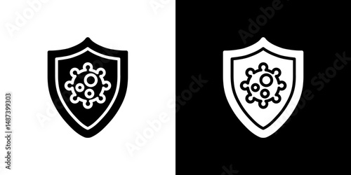 Shield virus icon in solid flat trendy design style.