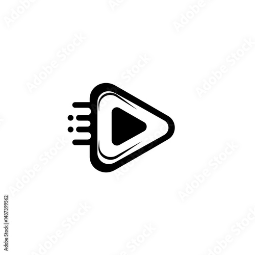 Dynamic Media Icon: A sleek and modern black and white icon representing a play button, suggesting swift streaming or playback functionality. The design emphasizes a sense of motion and energy.