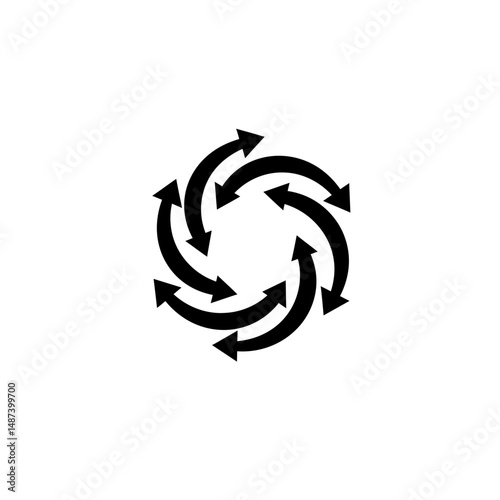 Circular Arrow Symbol: A sleek, minimalist, geometric design of a circle composed of interconnected arrows, symbolizing cyclical processes, growth, or movement, perfect for representing concepts.