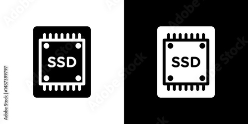 SSD drive icon in solid flat trendy design style.