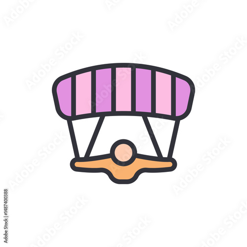 Adventurous Individual Descending With A Parachute In Open Air Journey