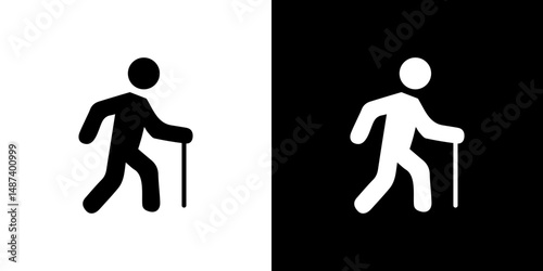 Person walking with cane icon in solid flat trendy design style.