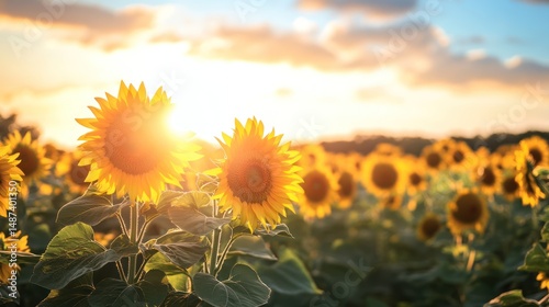 Golden Hour Sunflowers: A Sunset Serenade in a Field of Yellow