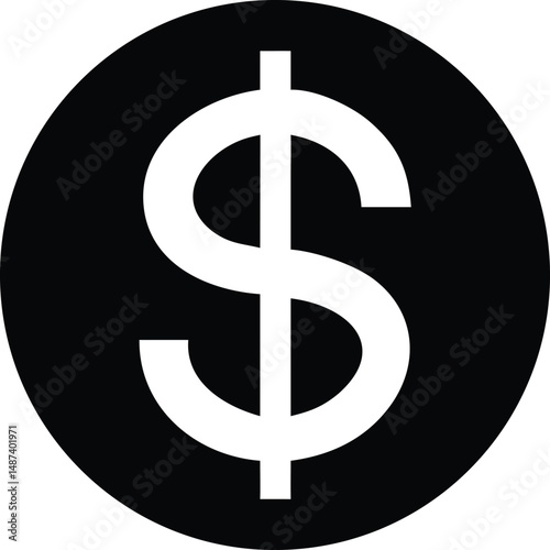 The black circle prominently displays a stark white dollar symbol at its center
