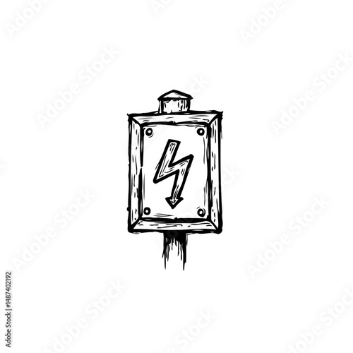 Hand-drawn depiction of a warning sign indicating the presence of high voltage
