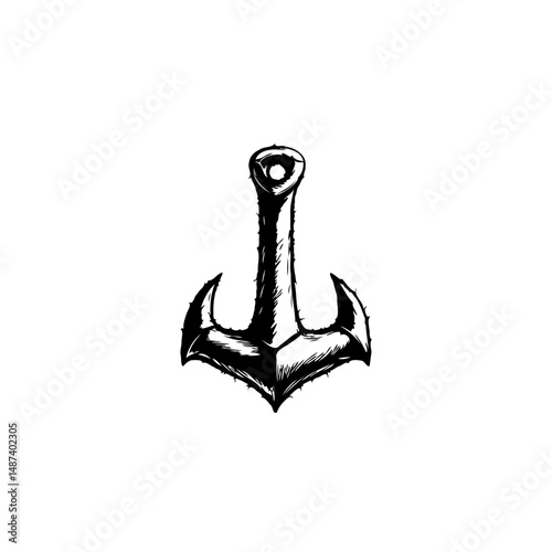 Monochromatic anchor symbol in simplistic design, vintage nautical element