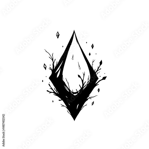 Geometric abstract design featuring organic textures around a stylized diamond shape