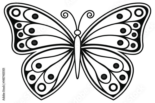 The monochrome butterfly shows exquisite detail in its black and white wings and antennae