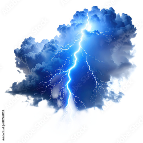 Powerful Lightning Strike Illuminating Dark Storm Clouds Against a Black Background for Dramatic Impact