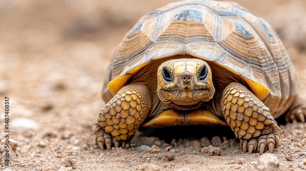 Naklejka premium Yellow-footed Tortoise Close-up, Desert Reptile