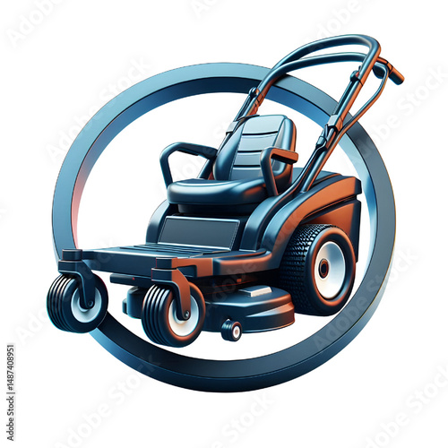 Zero-turn lawn mower lawn care logo 3D icon isolated on a white background