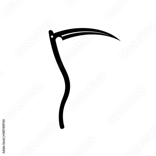 Grim Reaper's Scythe: A sharp, black scythe, an icon of harvest and mortality, stands out on a simple, minimalistic background.