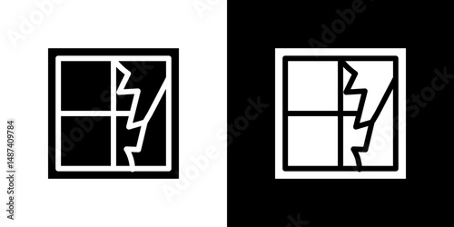 Broken window icon in solid flat trendy design style.