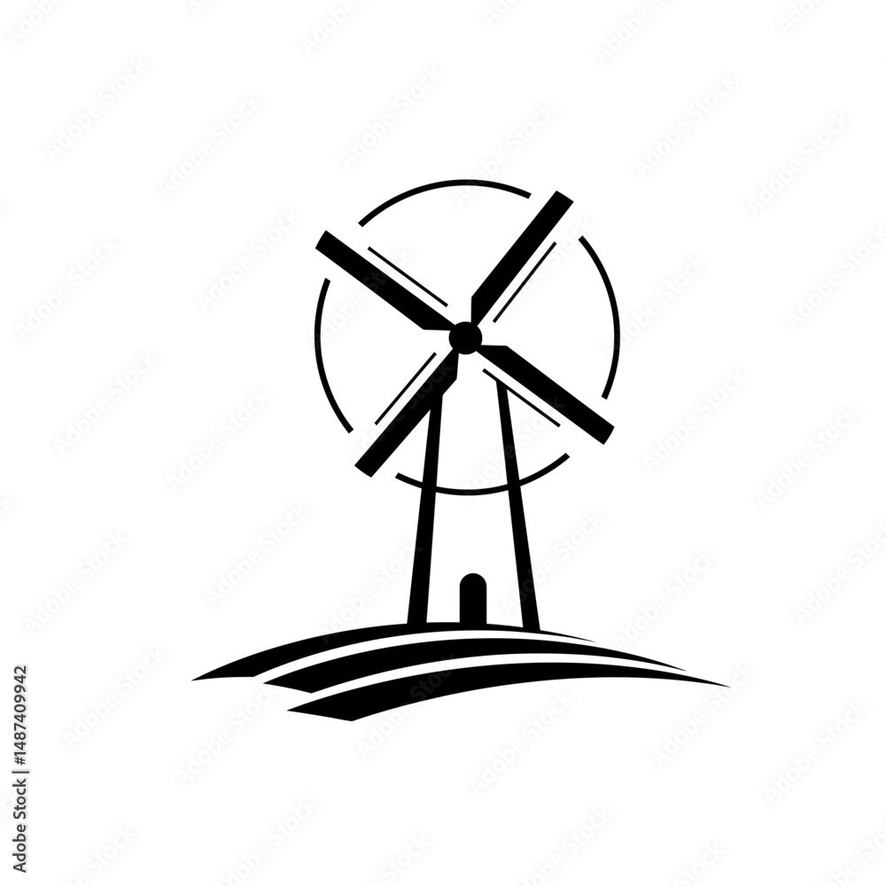 Obraz premium Windmill Silhouette: A striking silhouette of a traditional windmill, evoking a sense of history and sustainable energy in a clean, graphic design.
