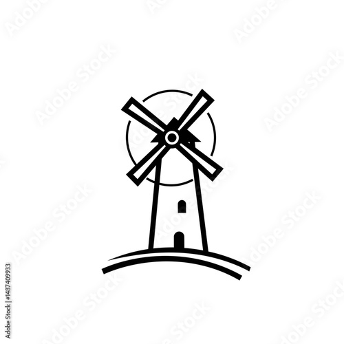 Silhouette of a Traditional Windmill: A striking black and white silhouette of a classic windmill, a symbol of sustainable energy and rural heritage.
