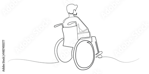 continuous line of man sitting alone in wheelchair.man with disability.single line vector illustration