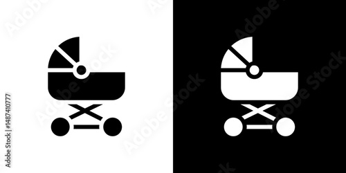 Baby carriage icon in solid flat trendy design style.