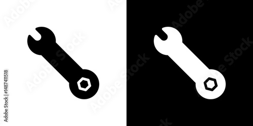 Wrench icon in solid flat trendy design style.