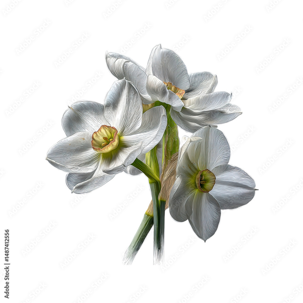 Fototapeta premium Elegant Bouquet of White Daffodils on white background