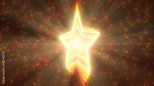 Bright Golden Colorful Glowing Neon Spinning Interleaved Stars Rotate - 4K Seamless VJ Loop Motion Background Animation